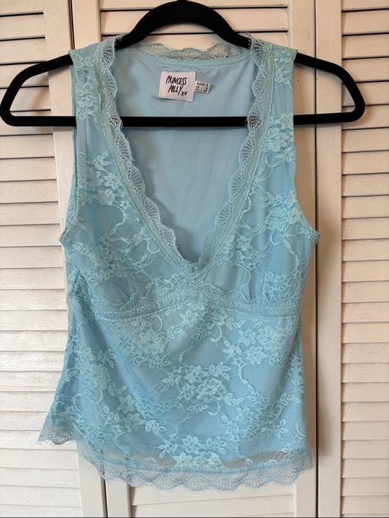 Princess Polly Tops - Princess Polly Light Blue Lace Tank Top